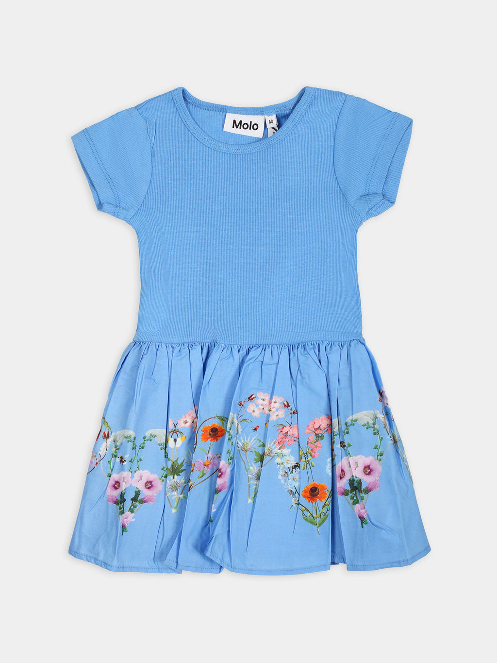 Light blue casual Carin dress for baby girl  with a floral pattern